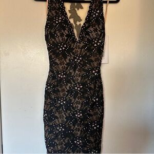 Jovani Black and Nude Lace Dress